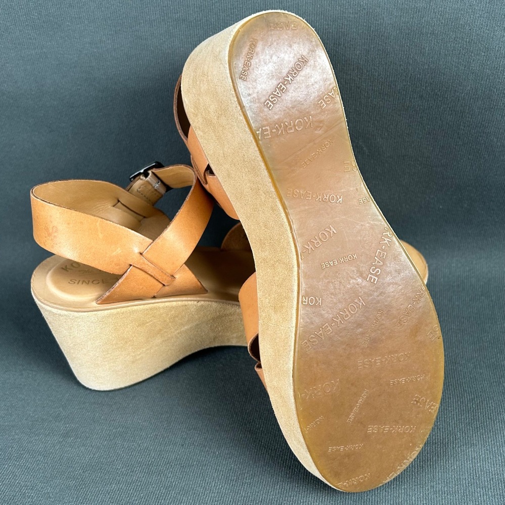 Kork-Ease Tan Leather Strappy Wedge Platform Sandals Womens 10/42 - Picture 8 of 9